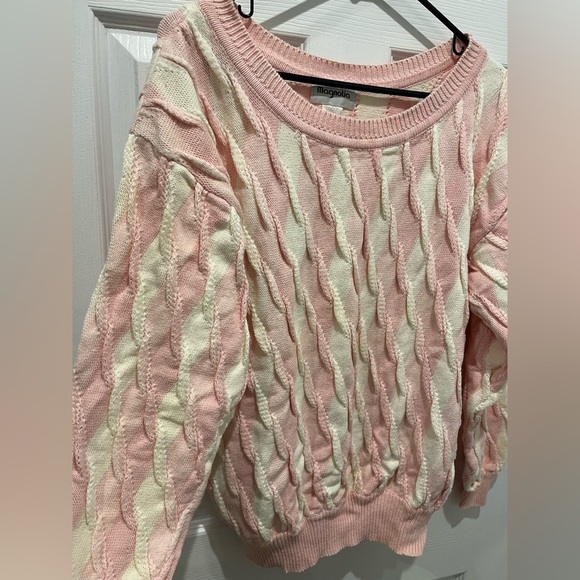 Vintage Pastel White and Pink 3D‎ Knit  Sweater Striped Cottagecore Coquette - Picture 3 of 4